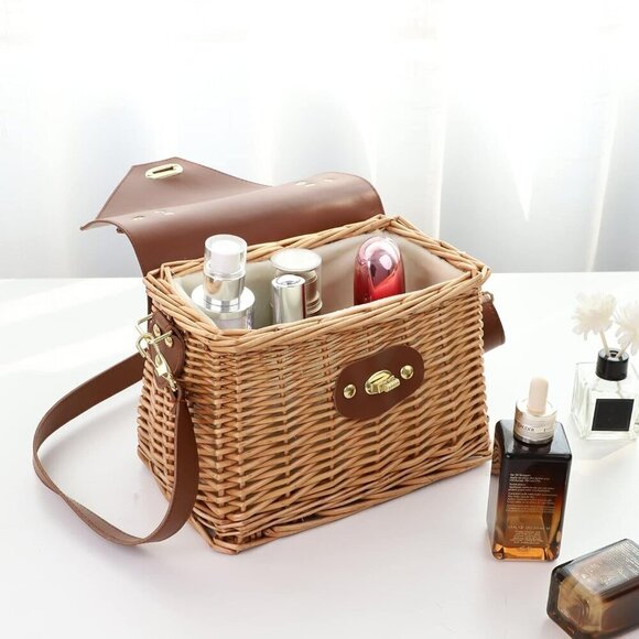 Wicker Straw Handbag for Women Rattan Tote Beach Bag with Leather Strap main image 4